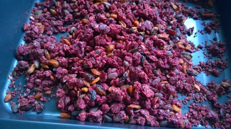 Beet granola oven done
