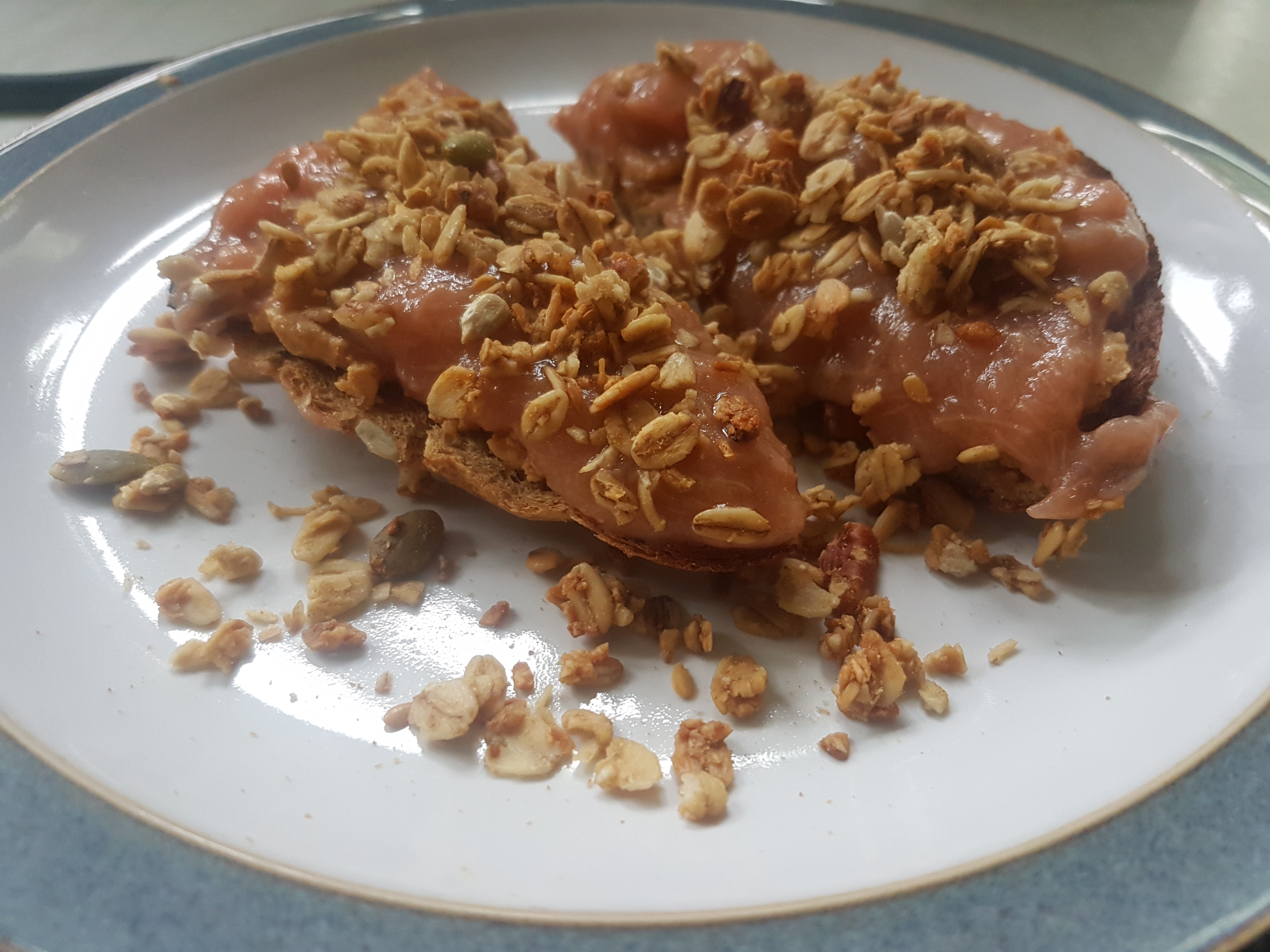 Rhubarb and peanut butter on toast